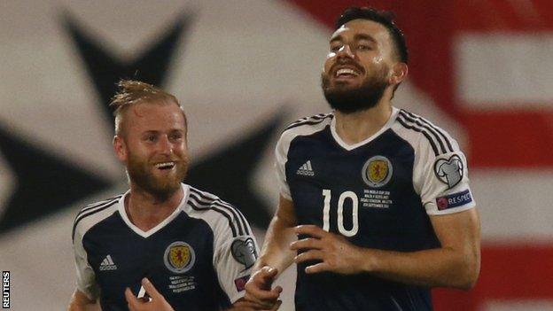 Scotland's Barry Bannan and Robert Snodgrass celebrate