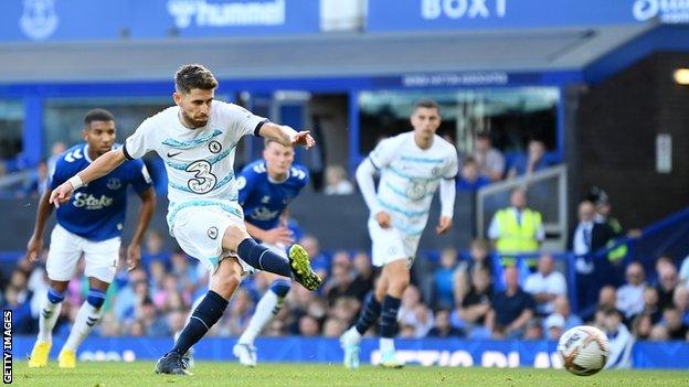 Chelsea's Jorginho scores a penalty against Everton in the Premier League