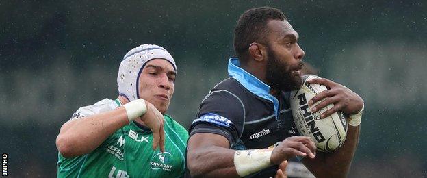 Connacht's Ultan Dillane and Glasgow's Leone Nakarawa at the Sportsground on Saturday