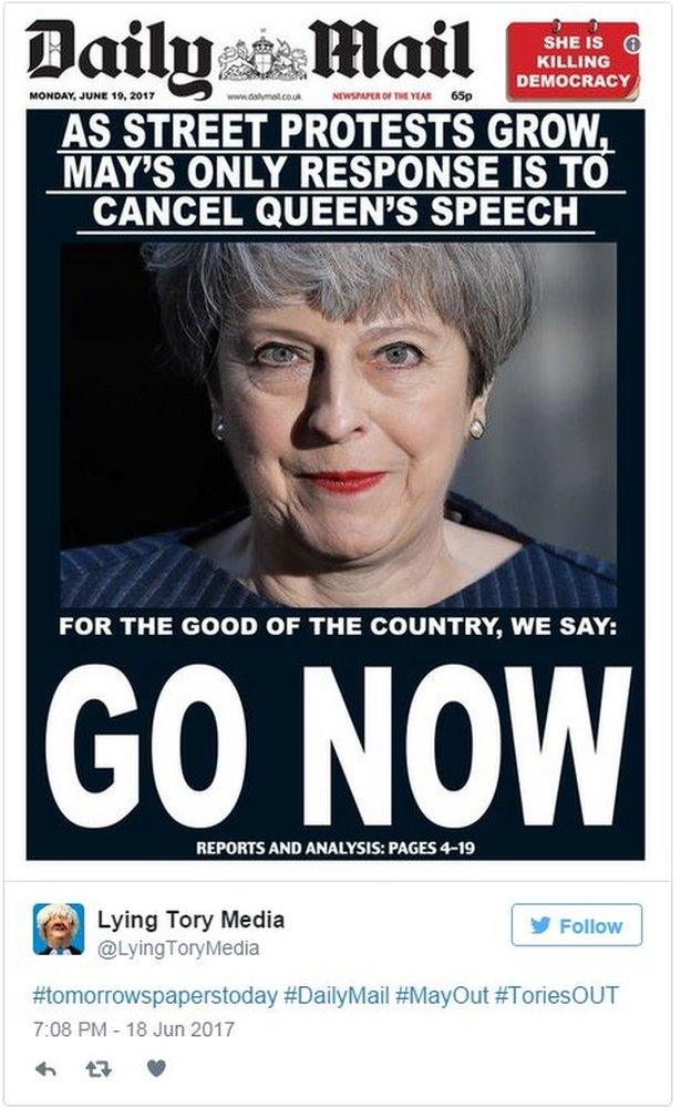 The fake Daily Mail front cover calling for the Prime Minister to "GO NOW"