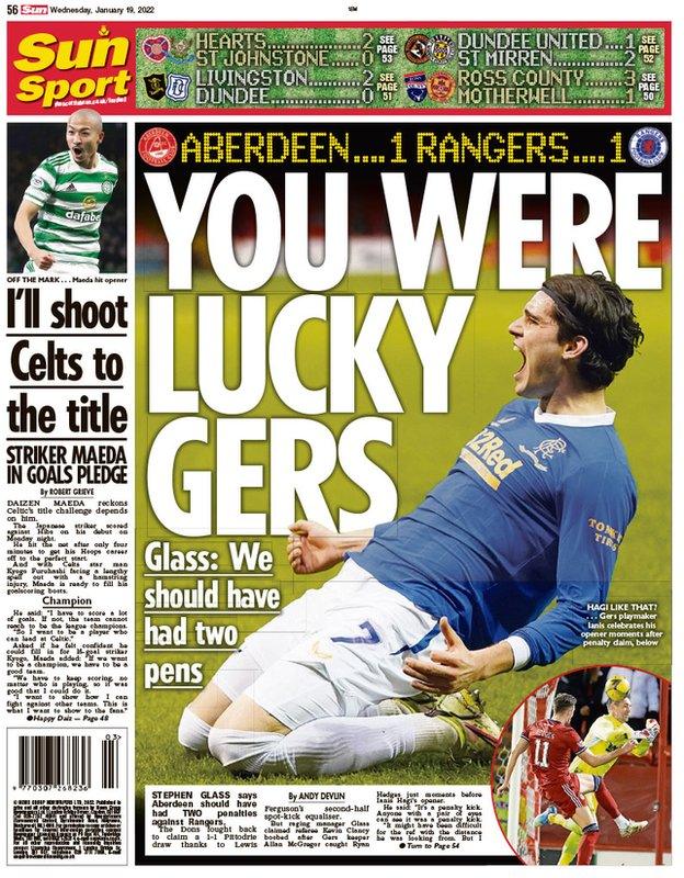The back page of the Scottish Sun on 190122