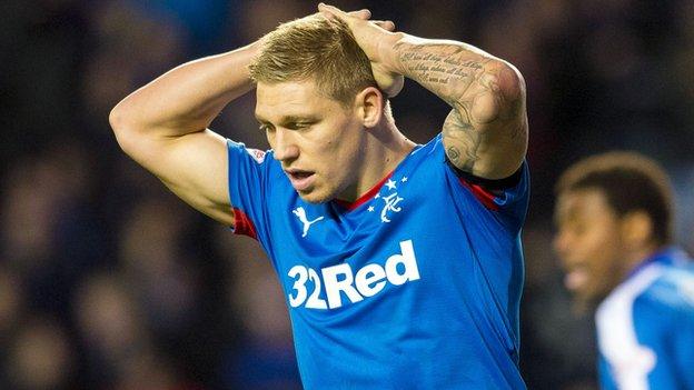 Rangers striker Martyn Waghorn looks frustrated