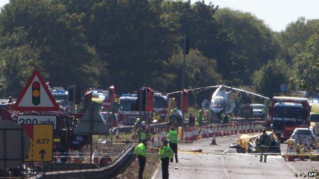 Emergency services at he scene of the crash