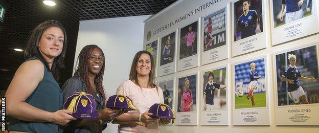 Gemma Fay, Ifeoma Dieke and Julie Fleeting at the Scottish Women's Football Roll of Honour