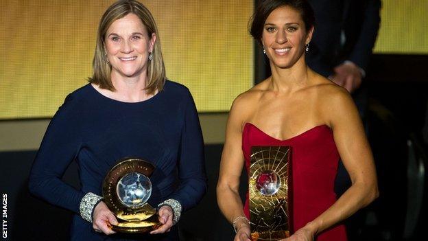 Jill Ellis and Carli Lloyd at the 2015 Ballon D'Or