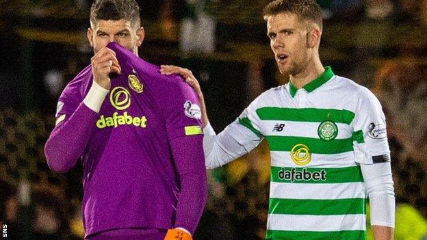 Fraser Forster and Kristoffer Ajer with Celtic