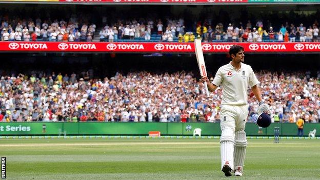 Alastair Cook walks off the field unbeatne on 244