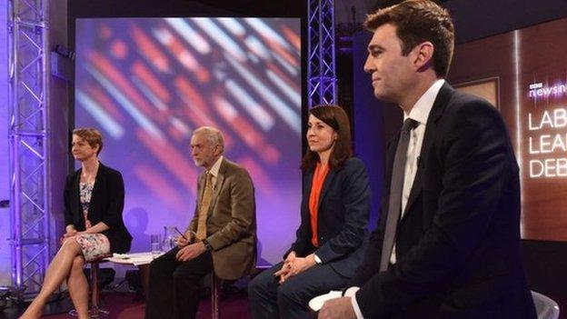 Yvette Cooper, Jeremy Corbyn, Liz Kendall and Andy Burnham at the Labour leadership election debate