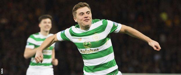 James Forrest celebrates scoring against Motherwell