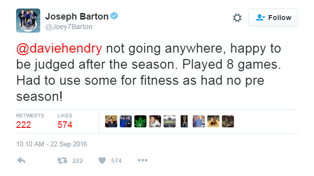 Joey Barton tweet to fan