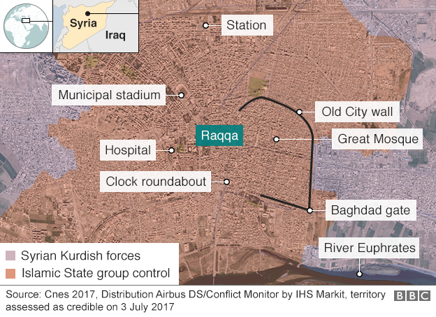 Map showing control of Raqqa (3 July 2017)