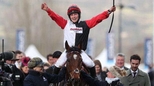 Harriet Tucker celebrates on Pacha Du Polder