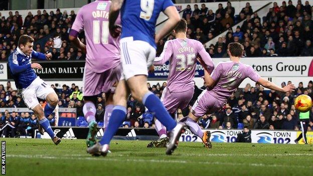 Ryan Fraser puts Ipswich into the lead against Reading