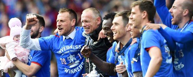 John Hughes and Caley Thistle celebrate their Scottish Cup win