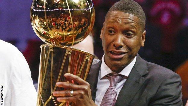 Masai Ujiri with the NBA championship trophy in 2019