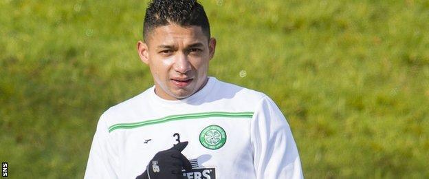 Emilio Izaguirre looks on during Celtic training on Wednesday