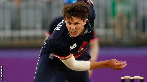 Paul Coughlin bowls for England Lions against Perth Scorchers