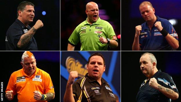 Gary Anderson, Michael van Gerwen, Raymond van Barneveld, Peter Wright, Adrian Lewis, Phil Taylor