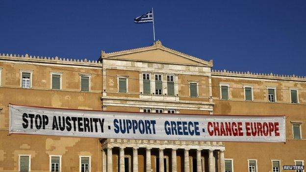 Banner on Greek parliament