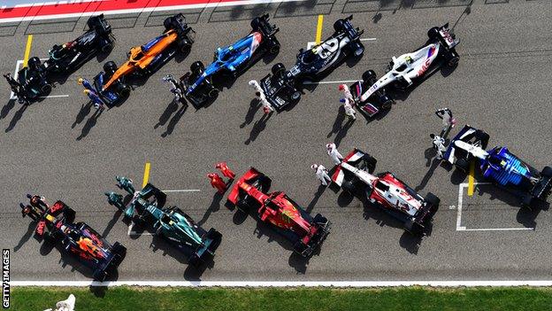 F1 cars at testing