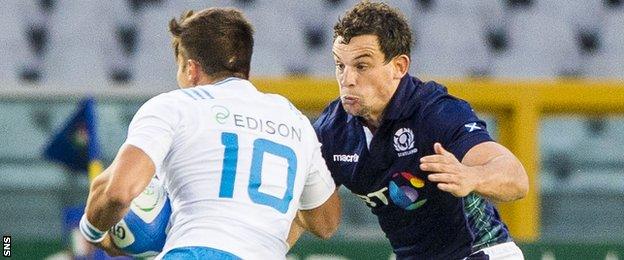 John Hardie playing for Scotland against Italy