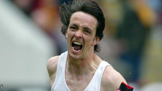 Gerry Britton celebrates a goal against Motherwell in 2003