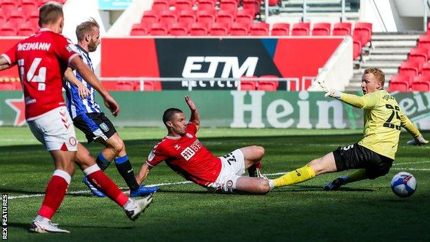 Tommy Rowe scores for Bristol City against Sheffield Wednesday