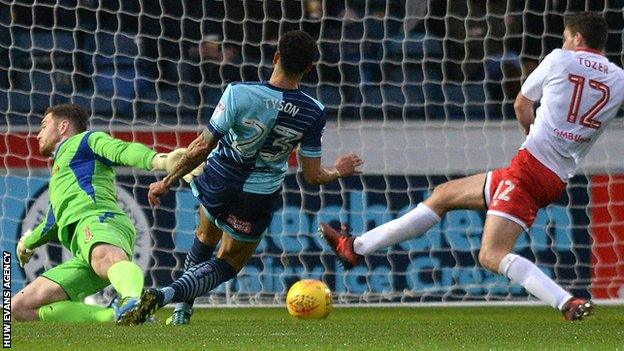 Nathan Tyson scores for Wycombe