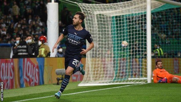 Bernardo Silva celebrates scoring against Sporting Lisbon