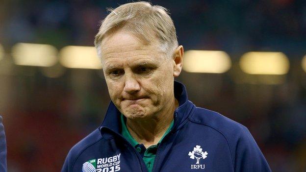 Ireland coach Joe Schmidt shows his dejection after his team's World Cup exit on Sunday