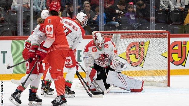 Devils netminder Mac Carruth in action against Lausanne