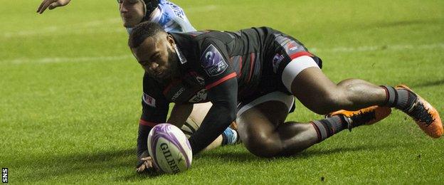 Junior Rasolea scores for Edinburgh against London Irish