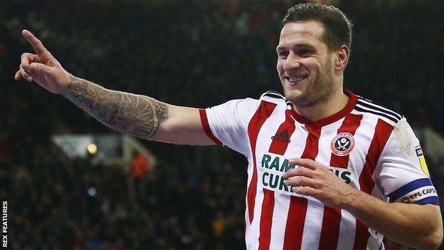 Sheffield United striker Billy Sharp celebrates scoring a goal