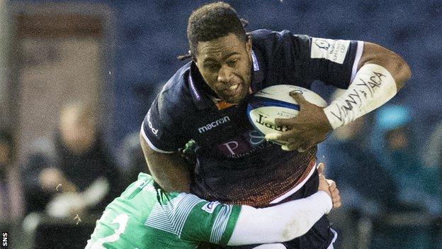 Bill Mata carries the ball for Edinburgh against Newcastle