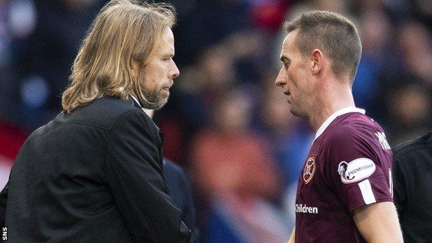 Austin MacPhee and Steven MacLean during Hearts' semi-final defeat to Rangers