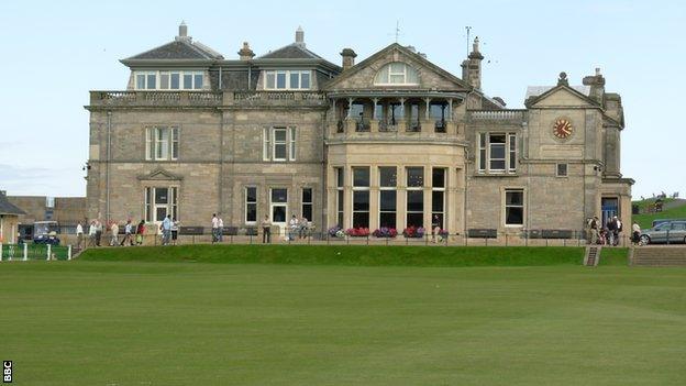 The club house of the Royal Ancient golf club, St Andrews, Fife, Scotland