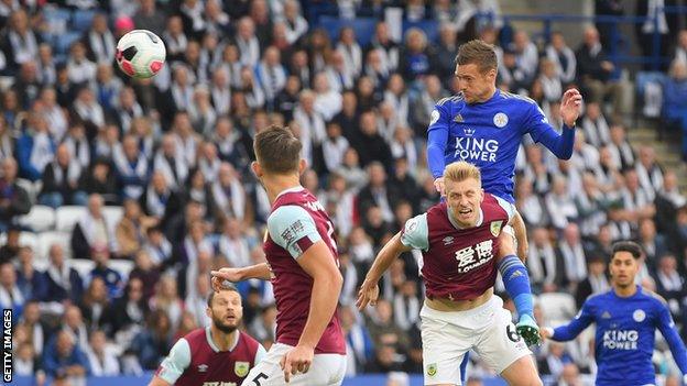 Jamie Vardy head towards goal for Leicester against Burnley