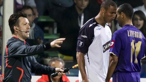 Daniel Cousin was sent off in extra-time of Rangers' second leg in Florence