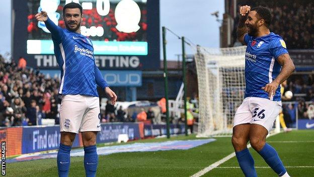 Scott Hogan (left) has scored 10 goals for Blues this season, while Troy Deeney has contributed four