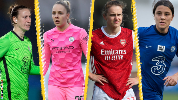 Ann-Katrin Berger, Ellie Roebuck, Vivianne Miedema and Sam Kerr