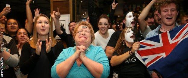 New Zealand fans celebrate winning the World Cup