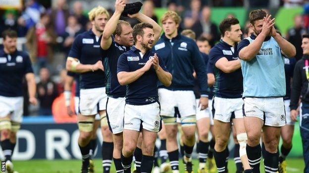 Greig Laidlaw and teammates celebrate being Samoa