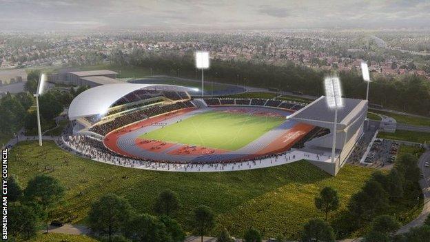 Artist's impression of Birmingham's Alexander Stadium after its revamp