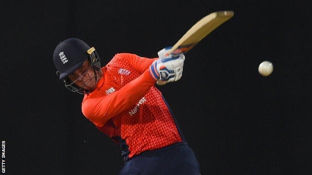 England opener Jason Roy strikes the ball into the leg side