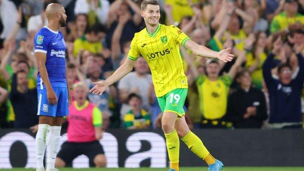 Jacob Sorensen scored Norwich's second goal in first-half stoppage time