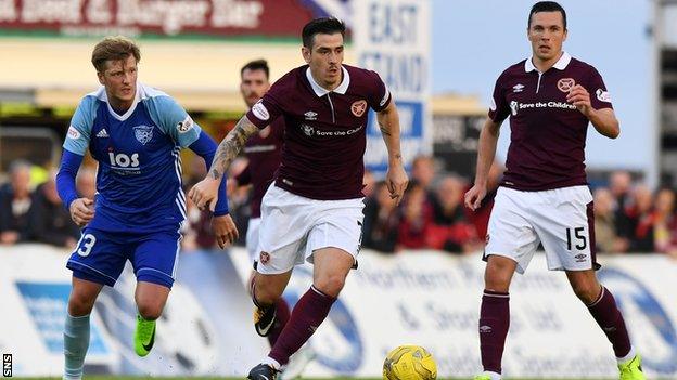 Jamie Walker playing for Hearts against Peterhead