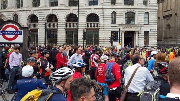 cyclists at Bank junction, London