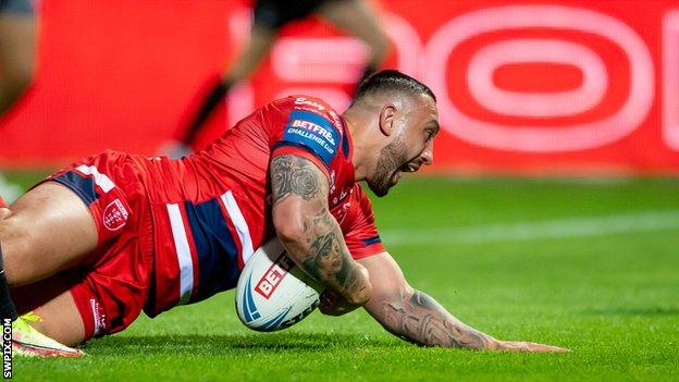 Hull KR's Elliot Minchella scores his second try against Castleford