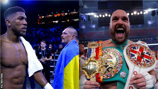 Anthony Joshua, Oleksandr Usyk and Tyson Fury