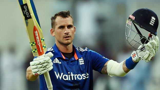 Alex Hales acknowledges his century